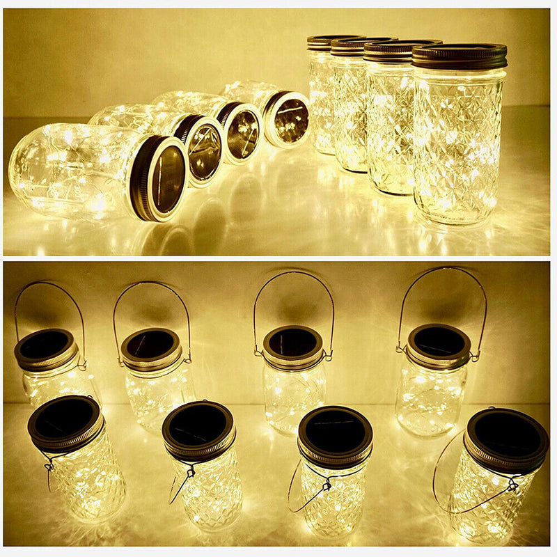 6x Solar Mason Jar Lights Hanging Bottle Lamp Garden Decor (Warm 10LED) Newly