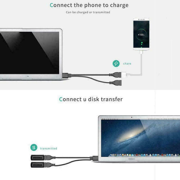 USB 2.0 Male To 2 Dual USB Female Jack Y Splitter Hub Z1Y9 Cord Hubs S0W1