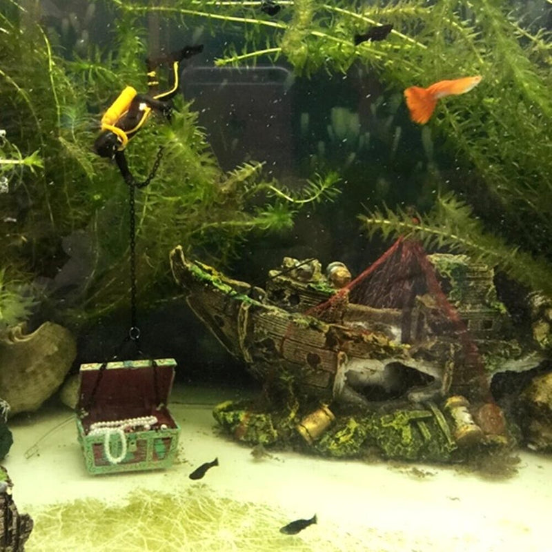Fish Tank Decoration Cave Decor Sailing Boat Shipwreck Aquarium Sunk Ship  Newly