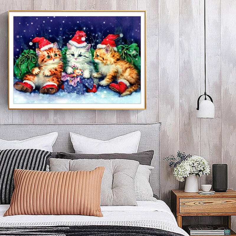 Handmade Christmas Cat 5D DIY Full Round Drill Drawing Kit Diamond Painting Gift