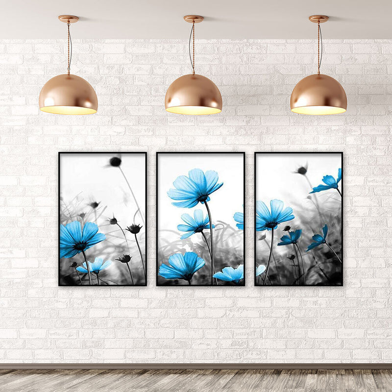 DIY Hand Painted Paint By Numbers Oil Canvas Pictures Blue Flower Kit Room