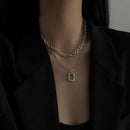 Fashion Hip Hop Multilayer Necklace Double Layer Square Pendant Long Link Chain