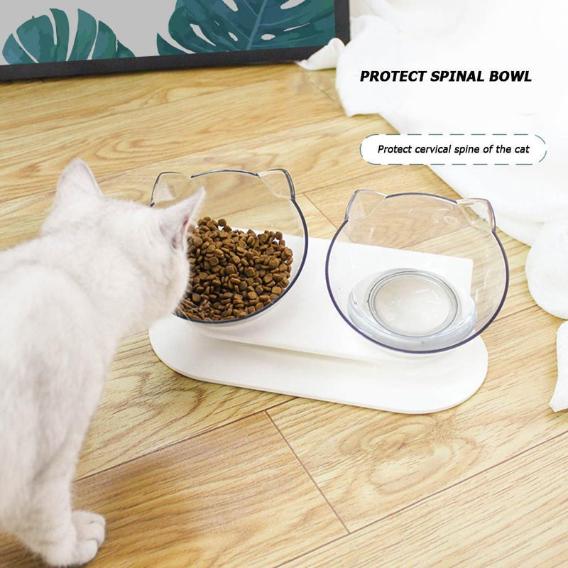 Tilt Cat Ear Detachable Bowl Transparent Non-slip Food Holder Feeder Pets Sup
