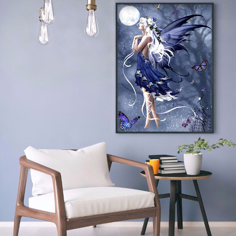 DIY Blue Butterfly Fairy Full Round Drill Kit 5D Mosaic Diamond Painting Craft