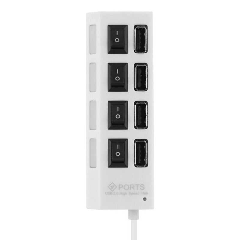 USB Hub 480Mbps Multi USB 2.0 Adapter 4 Port Expander Splitter (White)