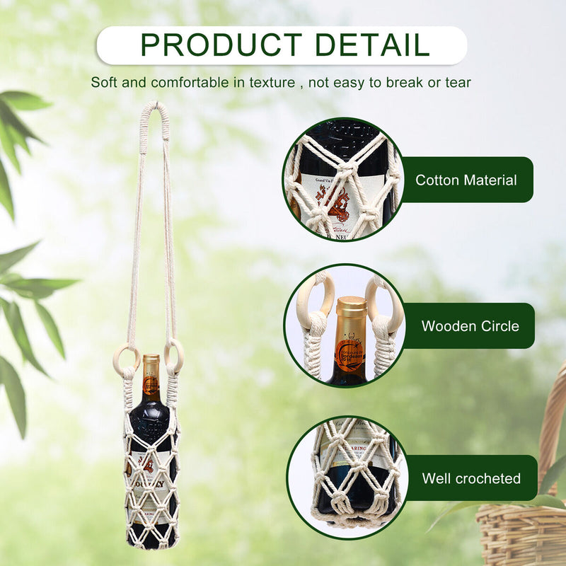 Macrame Wine Bottle Carrier - Cotton Hanging Water Bottle Net Bag (2pcs)