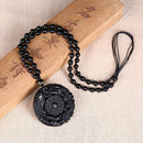 Women Black Reiki Dragon Phoenix Carved Obsidian Necklace Lucky Pendant BaGua
