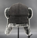 Cossack Suede Leather Bomber Hats Earflap Bonnet Trapper Hat Faux Fur Earflap