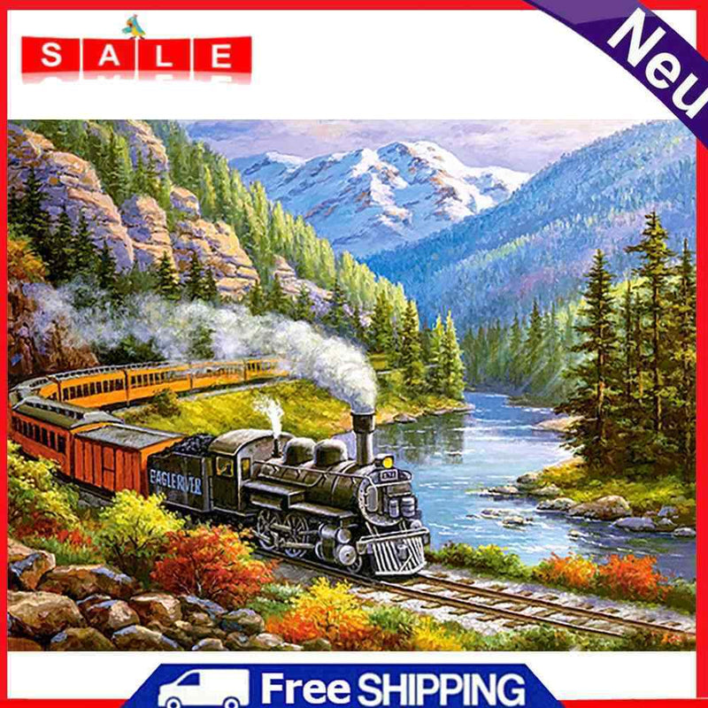 DIY Diamond Painting Train Park Full Round Drill Mosaic Art Picture Rhinestones