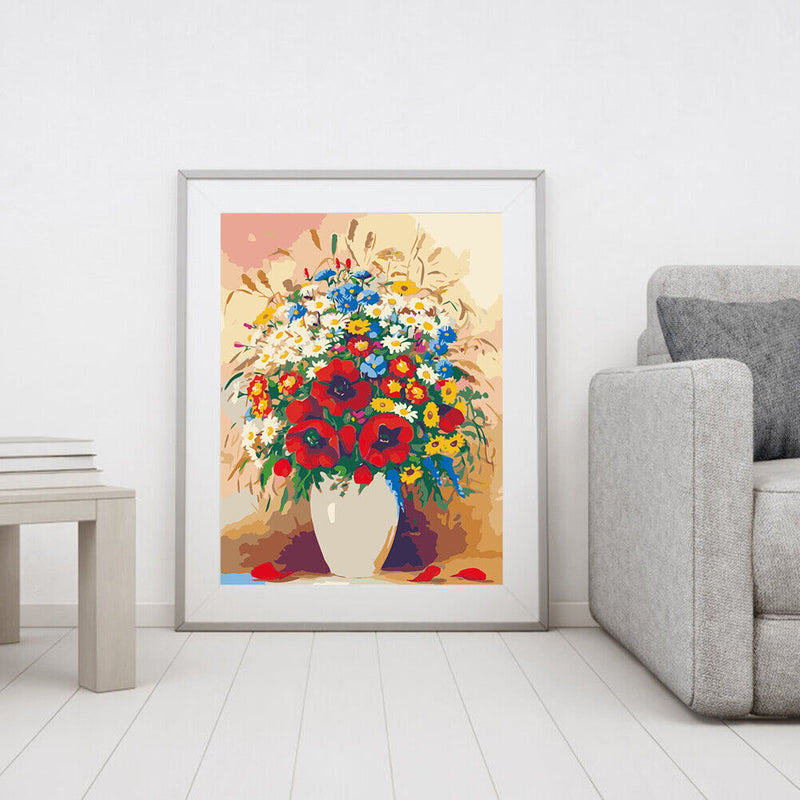 DIY Paint By Number Kit Frameless Colorful Flowers Canvas Handpainted Handcraft