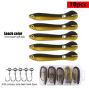 5pcs Artificial Soft Loach Fishing Lures + 5pcs Barbed Jig Hooks (Yellow) Newly