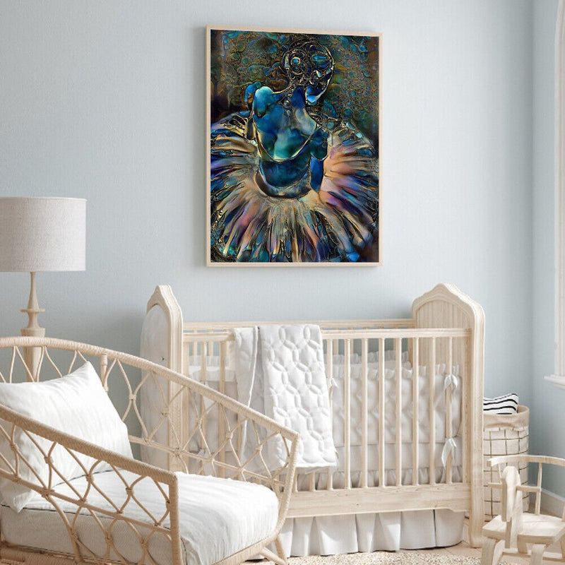 Hand Painted Blue Girl Acrylic Drawing Coloring Picture DIY Oil Paint by Numb