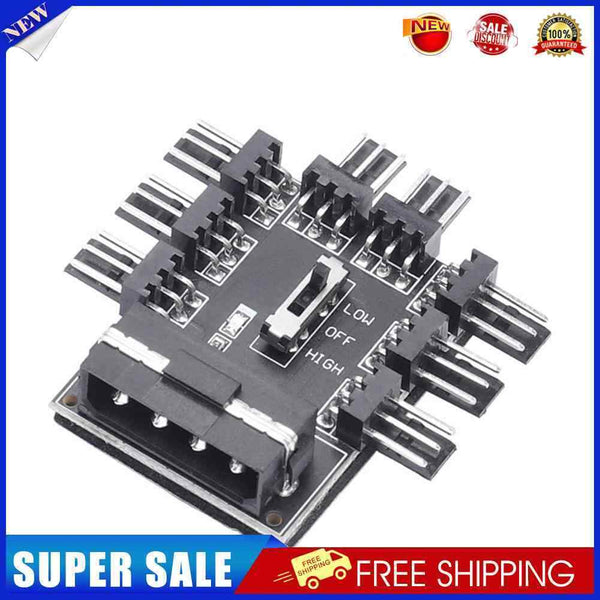 PC Speed Controller Adapter 3-level 12V Power Supply Cooler for 8-way Fans