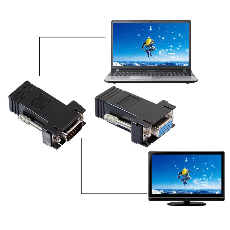 2pcs VGA Extender Female/Male to Lan Cat5e/6 RJ45 Ethernet Female Adapter