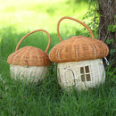 Handmade Rattan Mushroom Basketball Handbag Woven Kids Organizer Desktop Decorations
