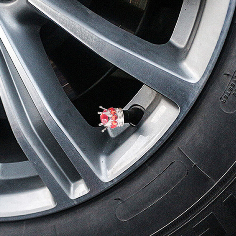 4pcs Car Rhinestone Crown Wheel Tire Valve Caps Auto Dust Air Cover (Red) Newly