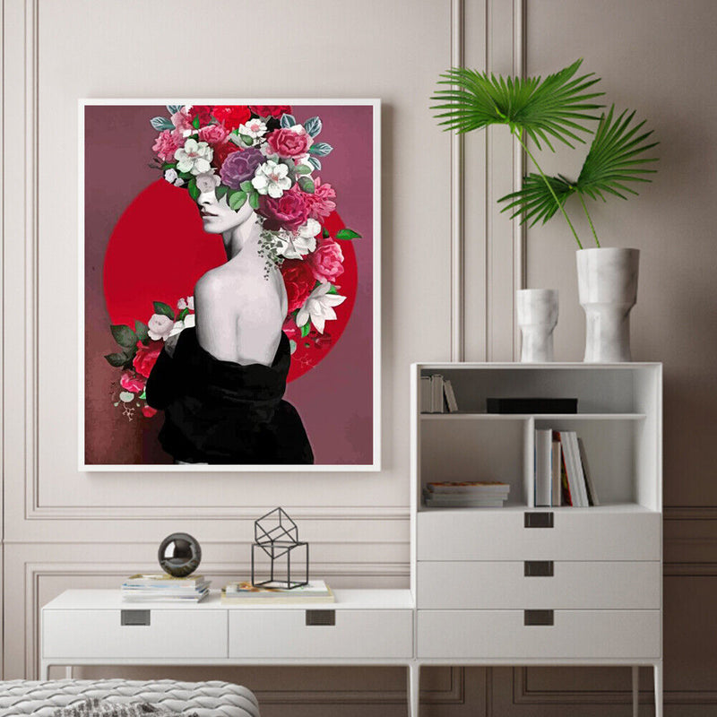 Girl with Flower Oil Paint By Number Kit DIY Frameless Drawing Picture for Ad