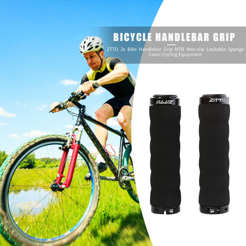 ZTTO 2pcs Bicycle Handlebar Grip MTB Non-slip Lockable Sponge Cover (Black)