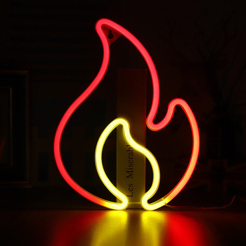 Fire Flame Neon Sign Light LED Hanging Wall Night Lamp Decor (Red White) Newly