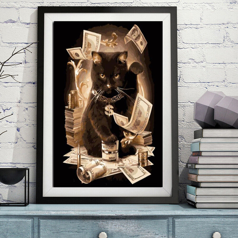 Frameless Digital Oil Art Picture DIY Cat Paint By Numbers Craft Wall Decor Kit