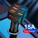 15A QC3.0 Fast Charging Phone Adapter 6 Ports USB Car Charger for Mobile Phone