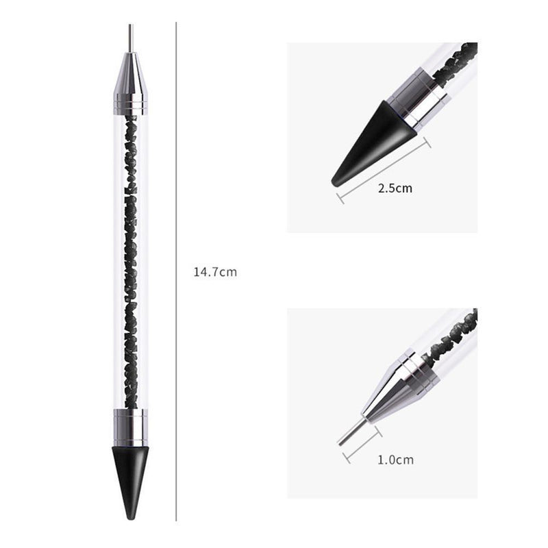 Dual Heads Dotting Wax Pen Point Drill Picker Nail Art Studs Dotter (Black)