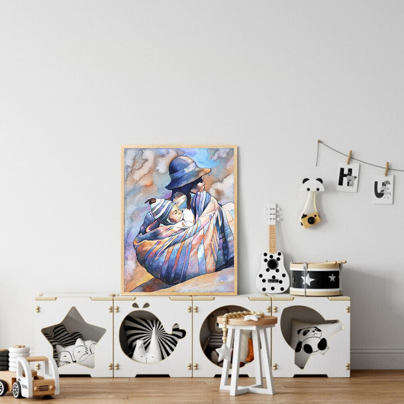 Frameless Oil Paint By Numbers Mom Carrying Baby DIY Canvas Picture Craft
