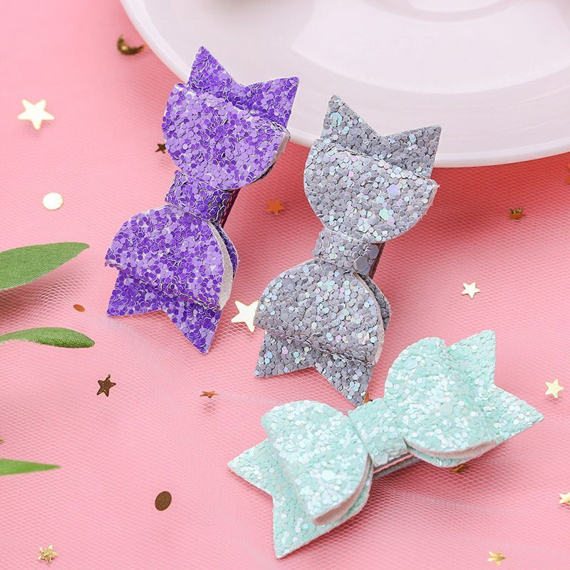 Double Layer Baby Girls Bows Headwear Kids Hair Clips Sequin Bow Cute Hairpins