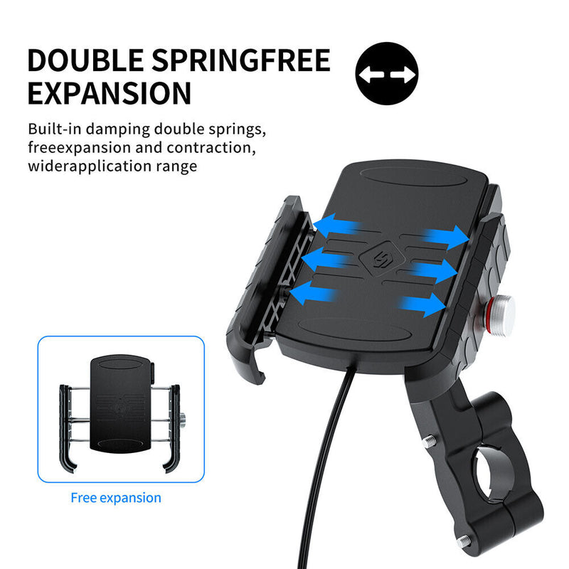 Waterproof Mobile Phone Holder Stand 15W Motorcycle Handlebar QC3.0 USB Charger