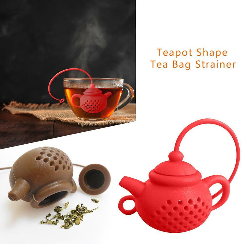 Teapot Shape Tea Bag Strainer Infuser Silicone Leaf Filter Diffuser (Red)