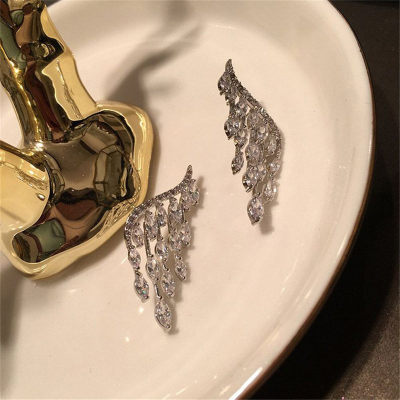 Zircon Drop Dangle Elegant Rhinestone Ear Stud Ear Clip Angel Wings Earrings