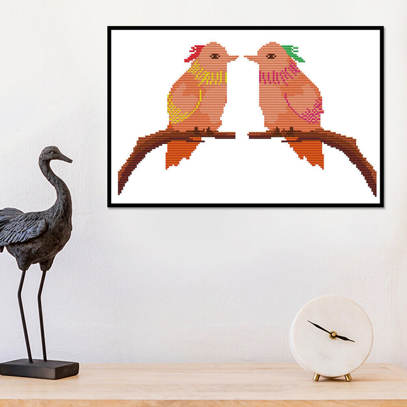 14CT Partial Cross Stitch Bird on Branch Stamped DIY Animal Embroidery Kits