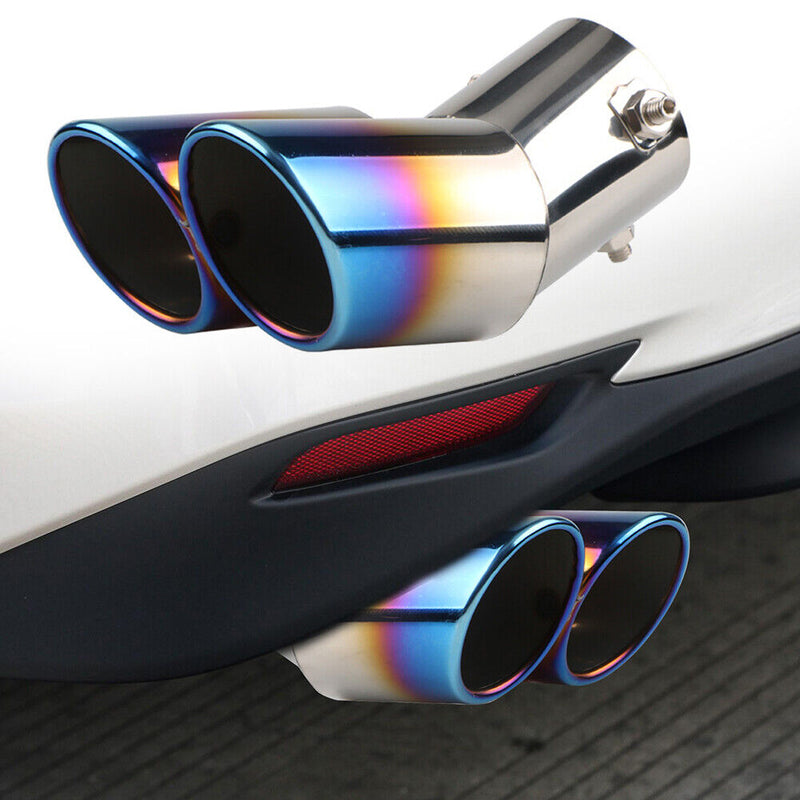 Dual Outlet Burnt Blue Car Exhaust Tip Rolled Edge Stainless Steel Auto Muffl