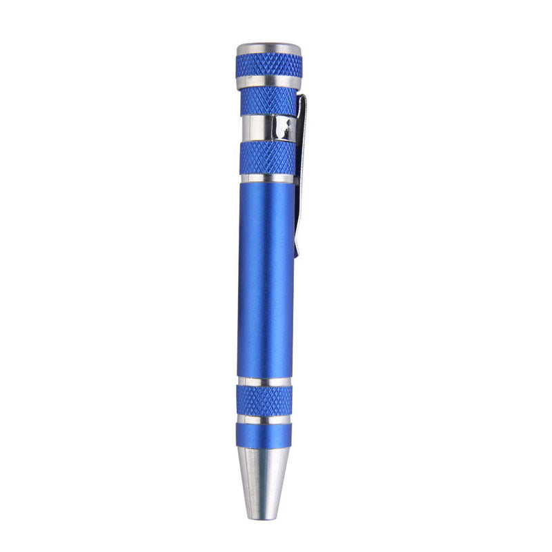 8 In 1 Portable Alloy Screw Driver Pen Set Slotted Bits Repair Tools Blue