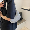 Crescent Diamonds Handbag Women Leather Rhinestones Shoulder Underarm Tote Purse