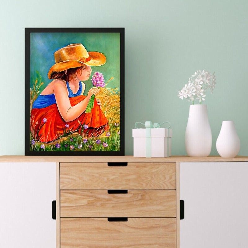 Diamond Painting 5D DIY Picking Flower Kids Full Round Drill Rhinestone Kit