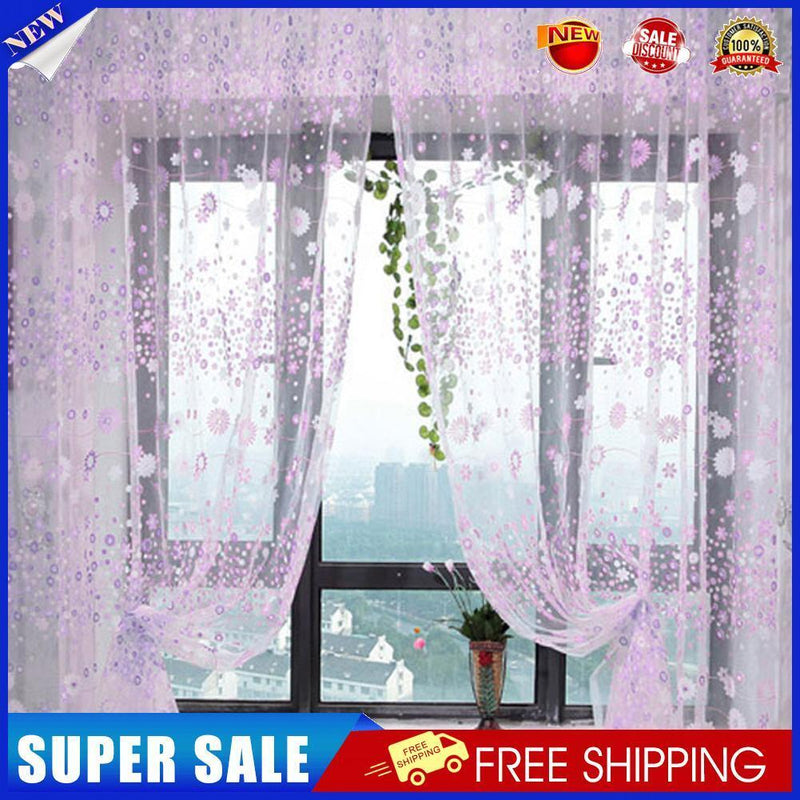 2pcs 200x100CM Floral Printed Tulle Voile Window Curtain ?Purple ?
