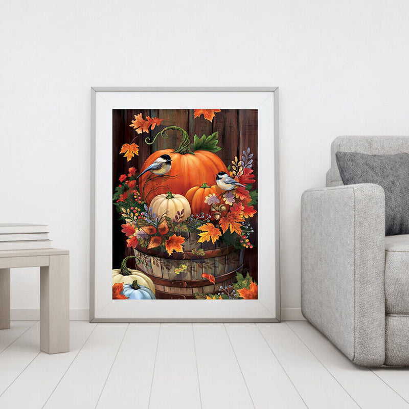 DIY Pumpkin and Bird Oil Paint by Numbers Drawing on Canvas Pictures Home Decor