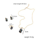Women Geometric Water Drop Stud Earrings Chain Necklace Ring Jewelry Set