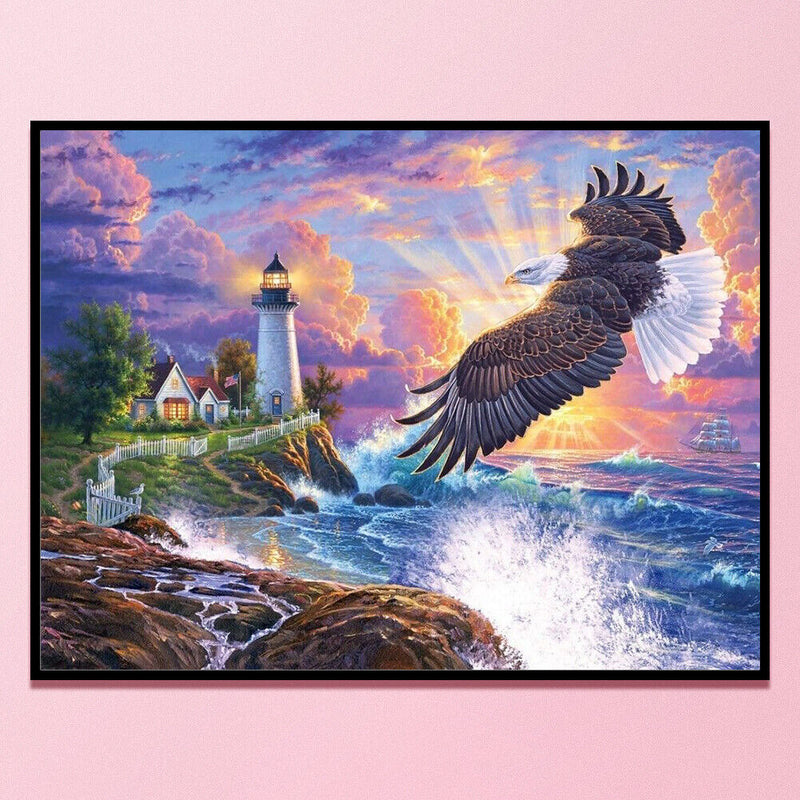 Cross Stitch Full Embroidery Eagle Lighthouse 11CT Stamped Needlework Art Set