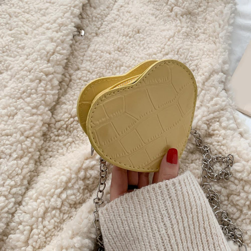 Love Heart Crossbody Handbag Women Kids Leather Small Shoulder Bag (Yellow)