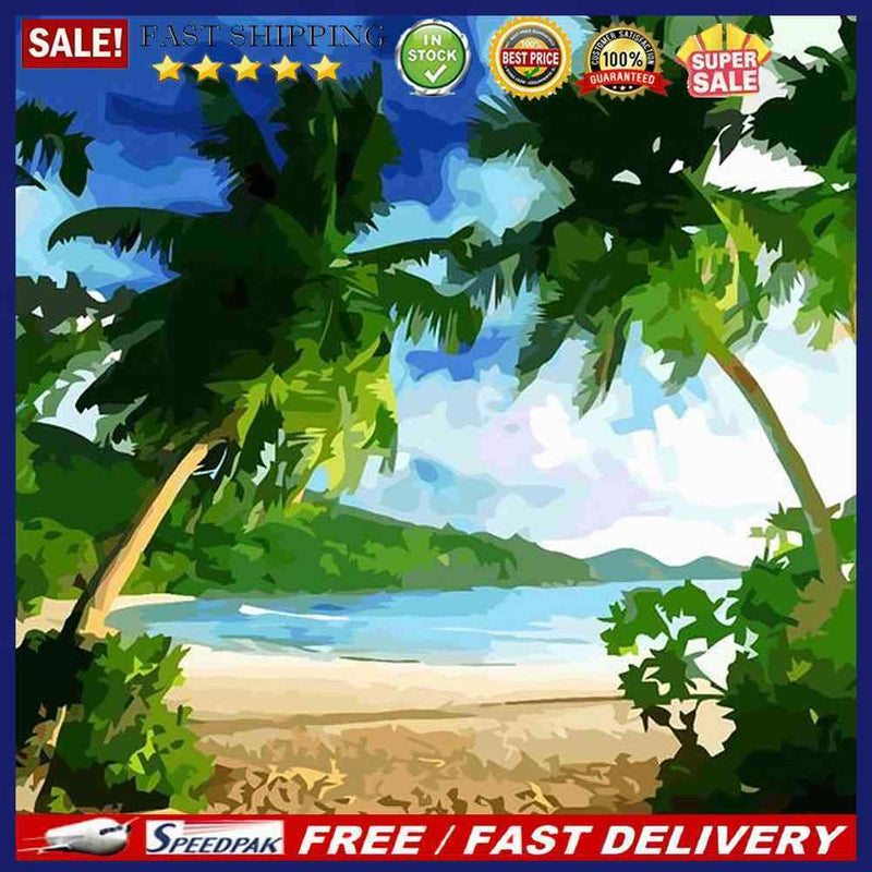 Beach Coconut Tree Oil Paint By Numbers Kits Canvas Picture Wall Art DIY Cr