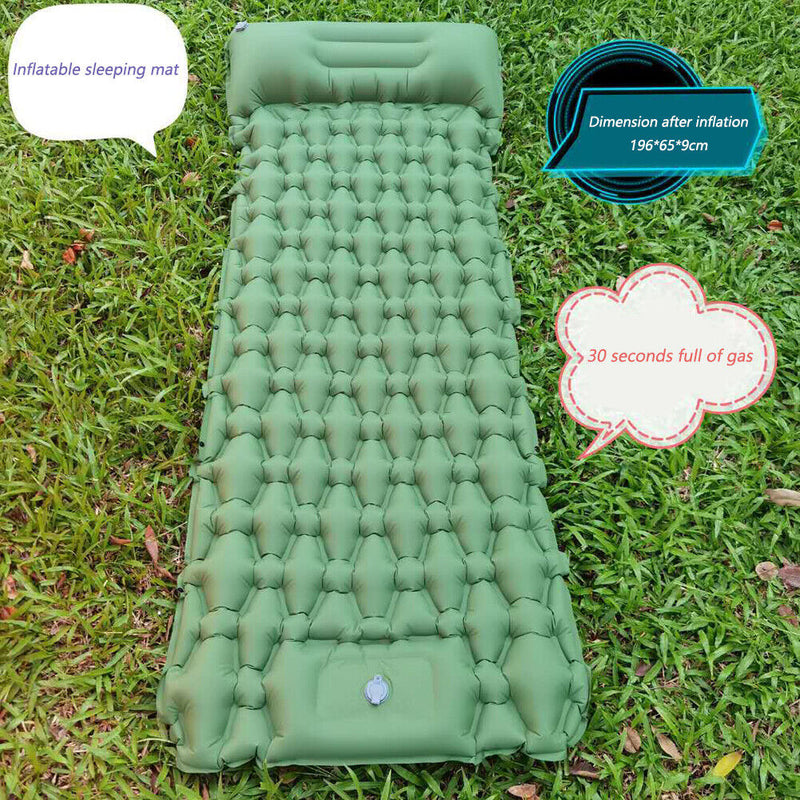Outdoor Sleeping Pad Built-in Foot Air Pump Inflatable Mattress (Green) Newly