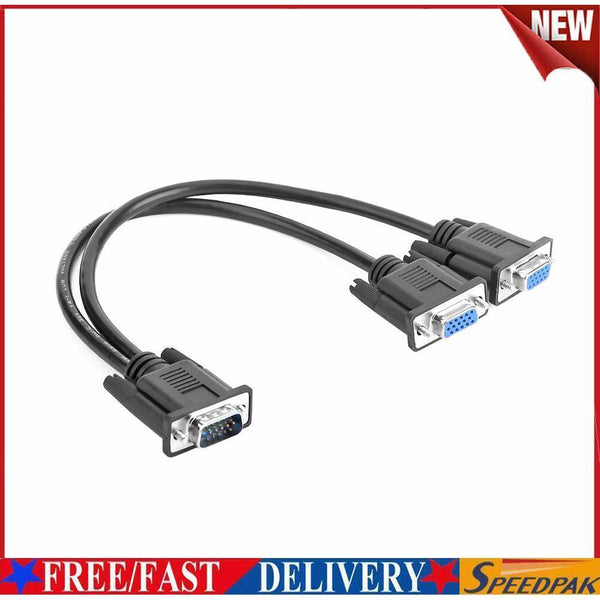 15 Pin VGA Male to 2 Female Y Splitter Cable Monitor Adapter for PC TV #F