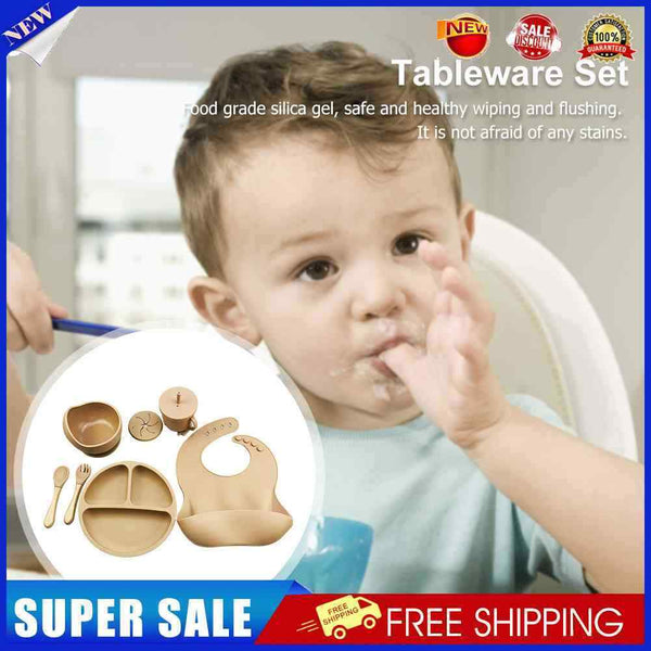 #A 6pcs Silicone Baby Feeding Set Anti Slip Baby Food Accessories Cutlery Set So