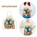 Kitchen Linen Apron Dog Head Color Painted Dinner Party Cleaning Pinafore