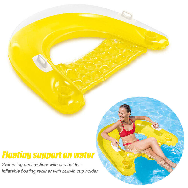Inflatable Water Hammock Lounge Pool Floating Chair w/ Cup Holder (Yellow) Newly