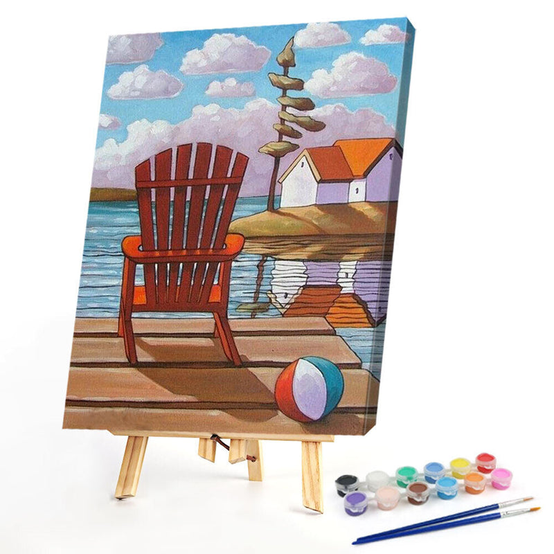 Lake Chair Hut Oil Paint By Numbers Kits DIY Handpainted on Canvas Wall Art