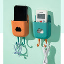 Phone Wall Mounted Holder Detachable Hook Plug Charging Organizer (Green)