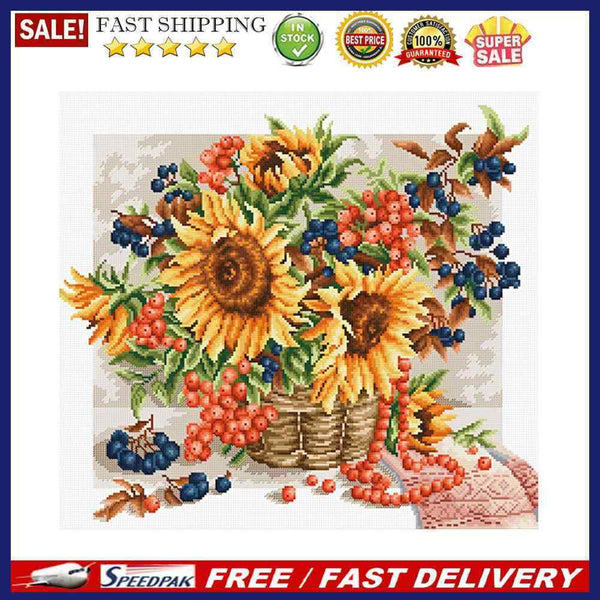 11CT Full Cross Stitch Sunflower Basket Counted DIY Embroidery Kit Cotton T